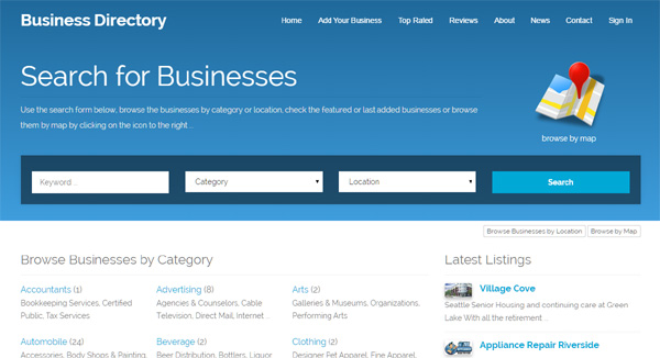 a different template for the main website business directory php script