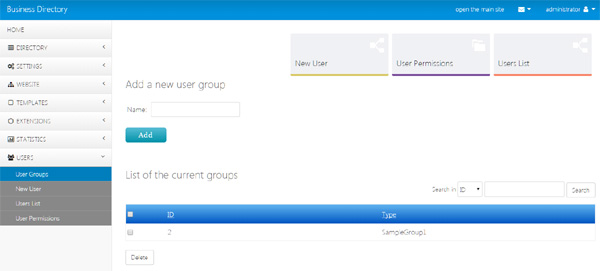 user groups and permissions business directory php script