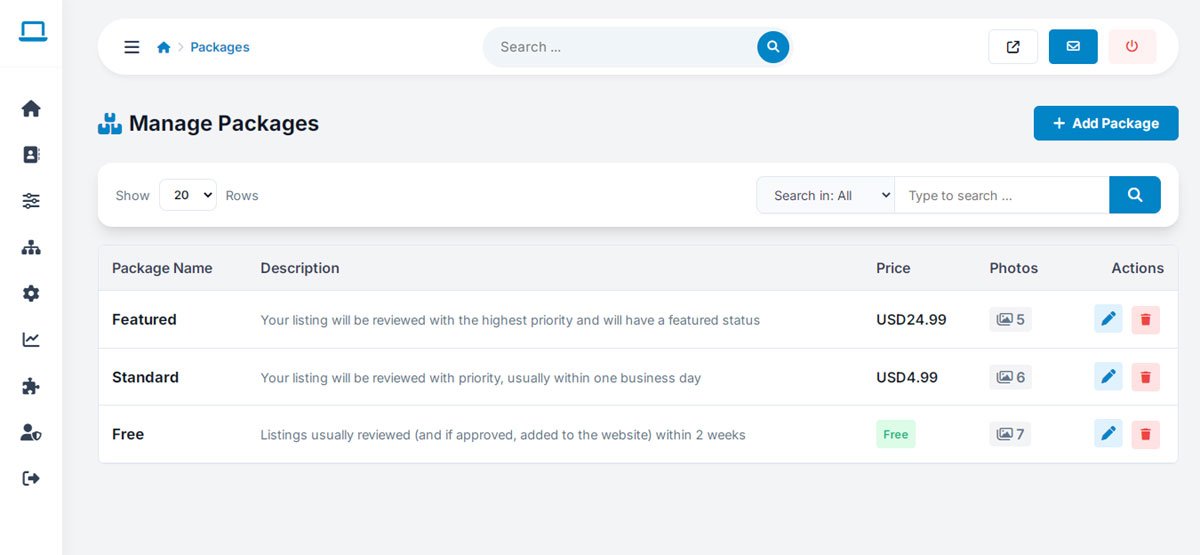 php business directory feature: build your own pricing tiers from the admin panel