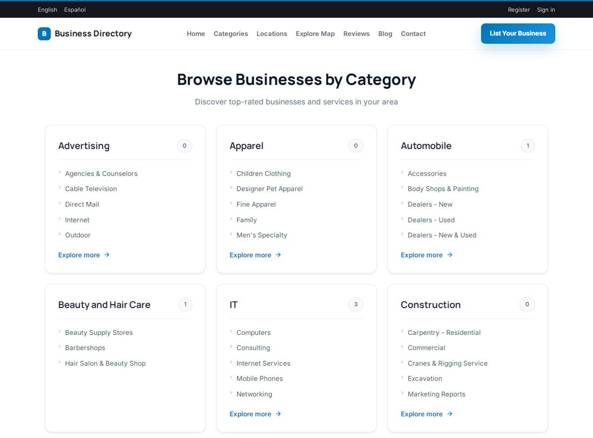 php business directory feature: a category system that makes millions of listings feel simple