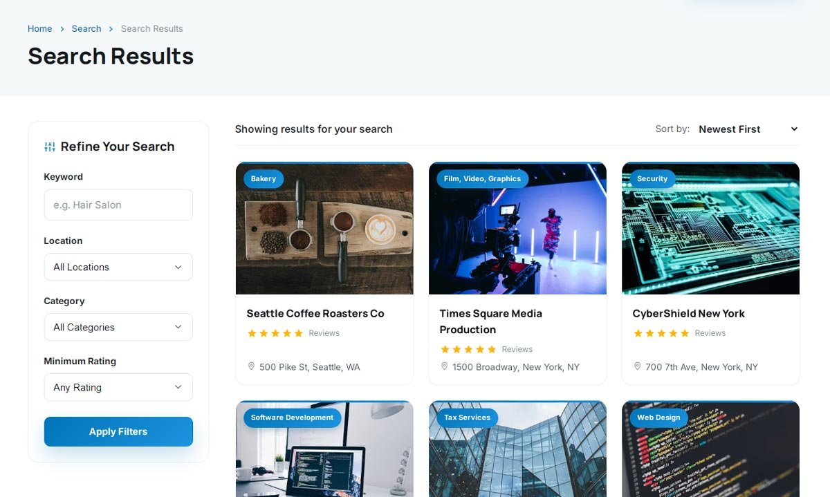 php business directory feature: search results visitors can actually act on