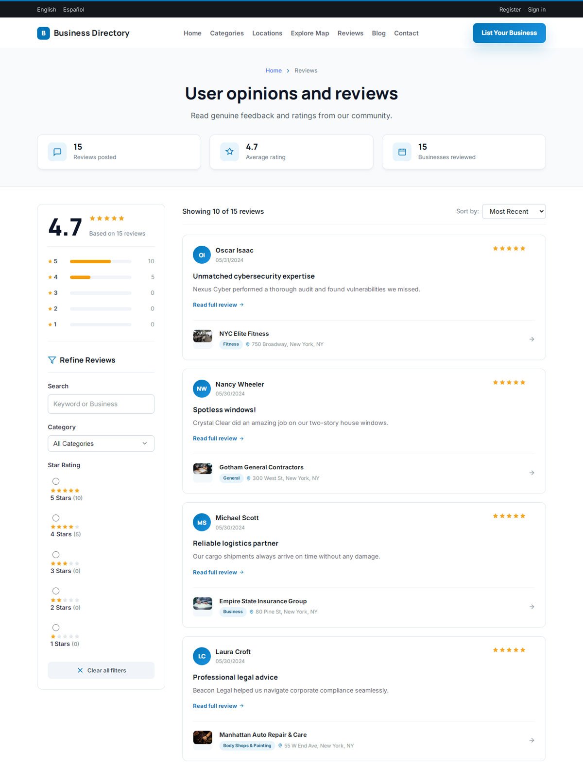 php business directory feature: a reviews hub that builds trust before a visitor ever picks up the phone