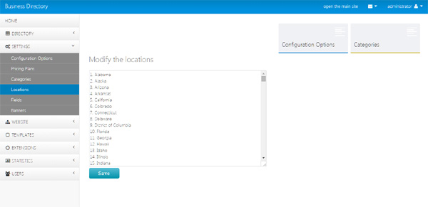 changing the locations from the admin panel business directory php script