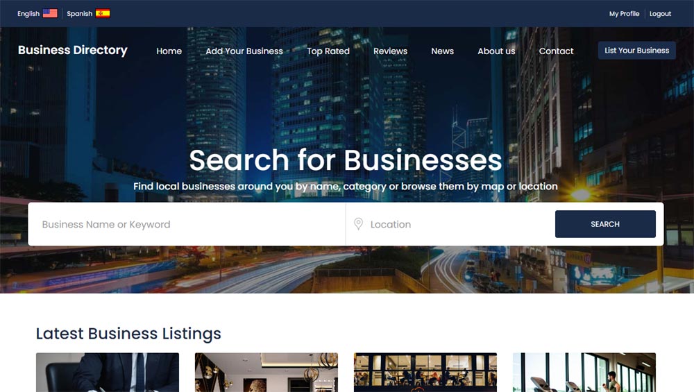 default front-end template business directory php script