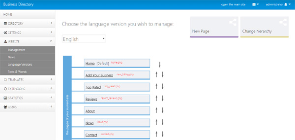 website pages management business directory php script